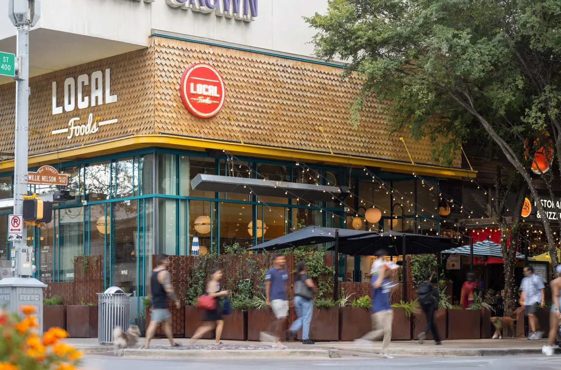 "Local Foods" restaurant as seen from a corner view